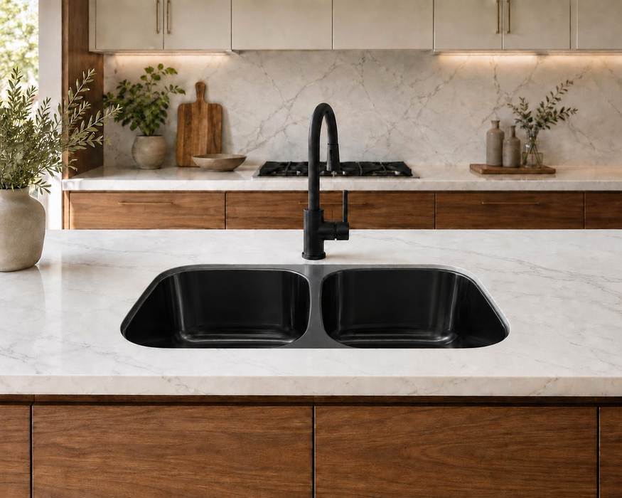 Vesta  Double Undermount Kitchen Sink Stainless Steel Black 3218-8B