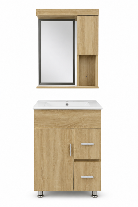 Modena 60cm (23.6") Natural Beige Vanity w/ LED Mirror Cabinet