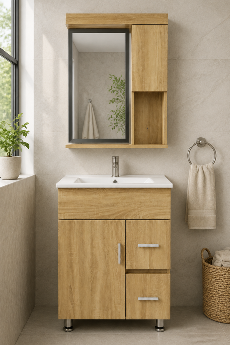 Modena 60cm (23.6") Natural Beige Vanity w/ LED Mirror Cabinet