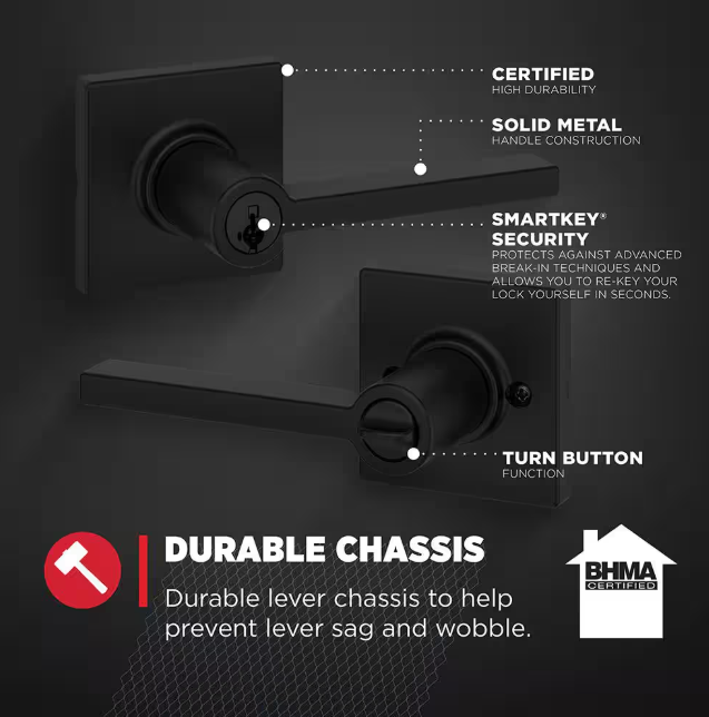 Kwikset Casey Lever Entry Lock Matte Black 94050-679