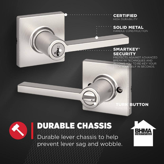 Kwikset Casey Lever Entry Lock Satin Nickel 94050-678