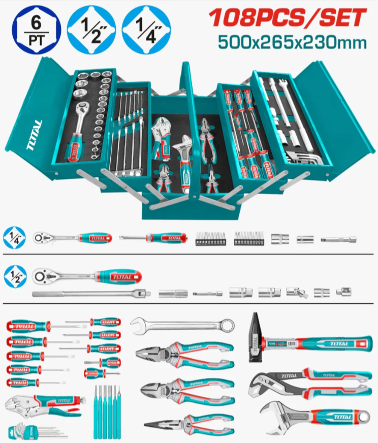 パーツ TESCHNER Total 108Pcs Tools Chest Set THTCS121081 — Total Hardware & Supplies