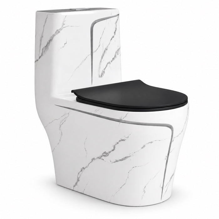 Tutti Marble White w/ Black Lid Toilet SH-1015
