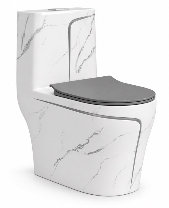 Tutti Marble White w/ Grey Lid Toilet SH-1019