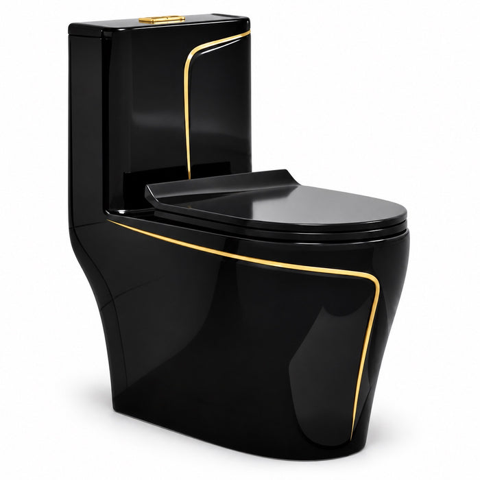 Tutti Black w/ Gold Trim One Piece Elongated Toilet SH-1020