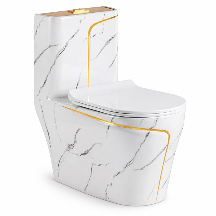 Tutti Calacatta White w/ Gold Trim One Piece Toilet 5021GS