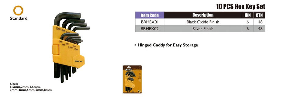Brown 10pc Hex Key Set Black Oxide BRHEX01
