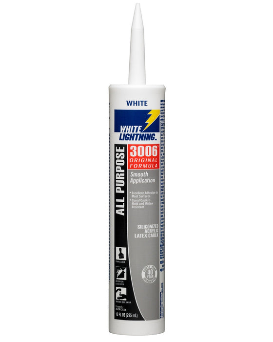 White Lightning 3006 Advanced Formula All Purpose Siliconized Acrylic Latex Caulk  10oz