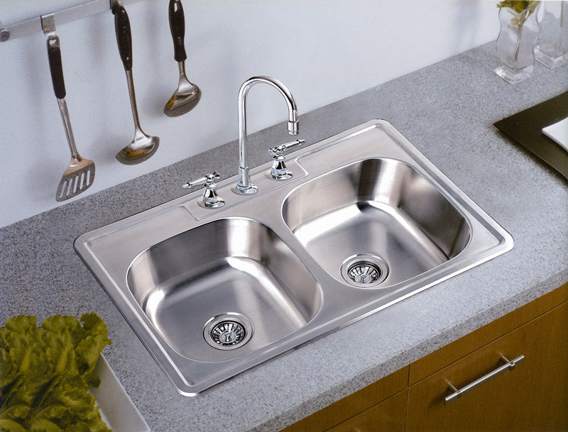 Vesta Double Kitchen Sink No Drain 8" Deep 3 - Hole  3322-8